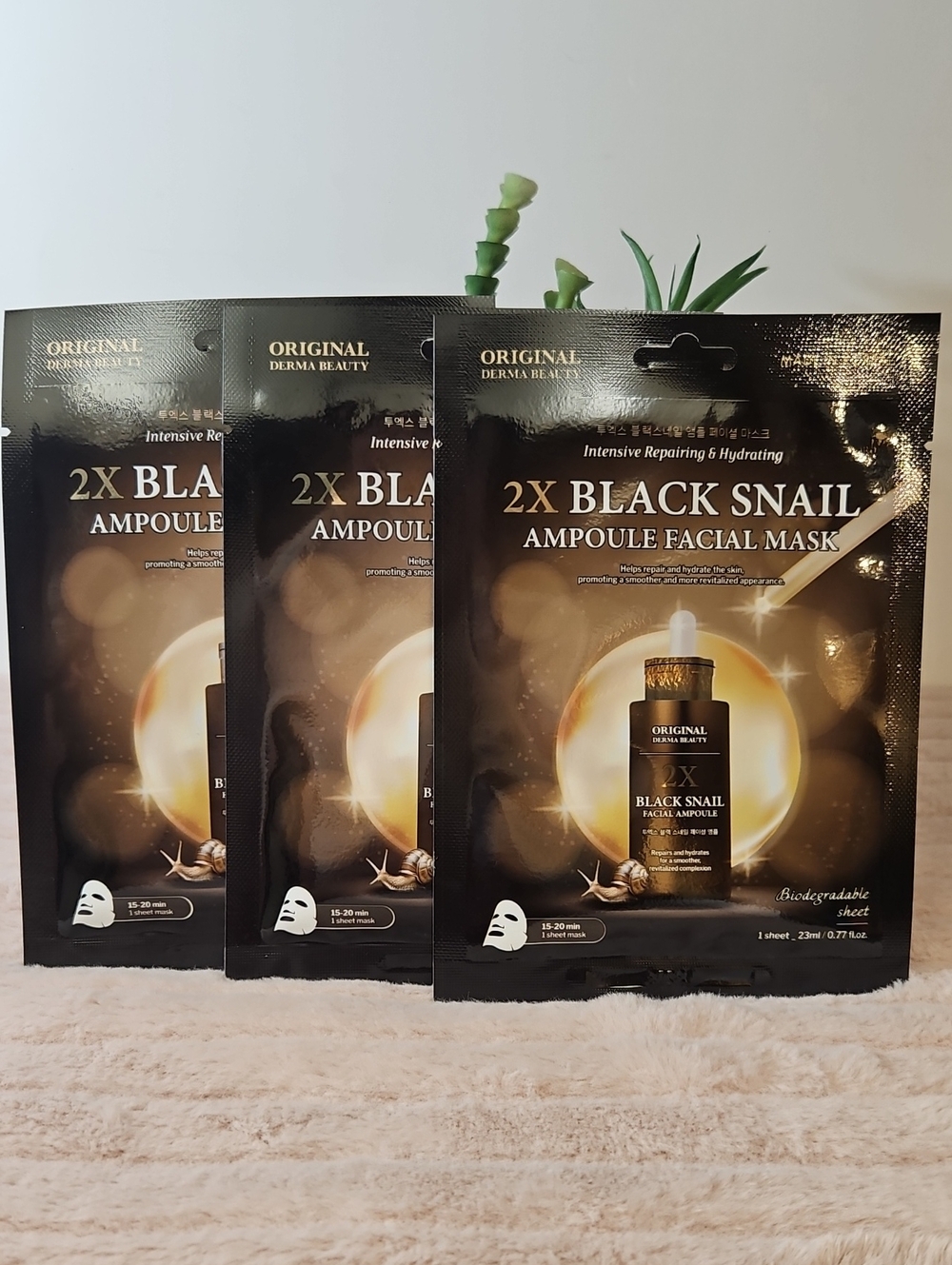 ORIGINAL DERMA BEAUTY 2X  BLACK SNAIL AMPOULE FACIAL MASK 3 PC